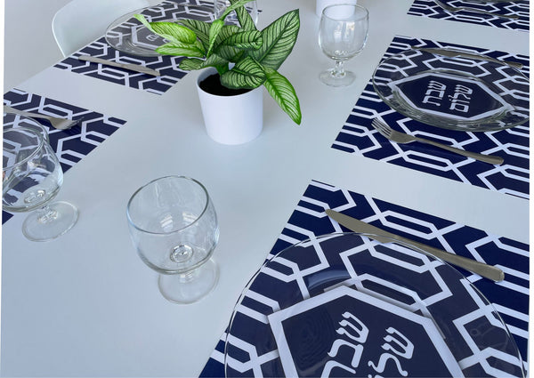Shabbat Shalom Placemats Blue Geometric