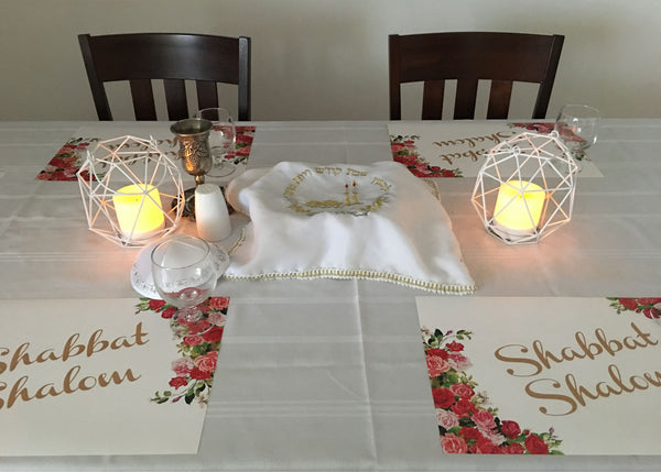 Set of 12 11 x 17  Paper Placemats Shabbat Shalom Flowers 3