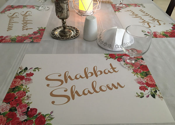 Set of 12 11 x 17  Paper Placemats Shabbat Shalom Flowers 3