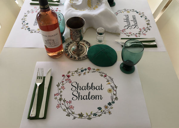 Set of 12 11 x 17  Shabbat Shalom Paper Placemats Circle of Flowers