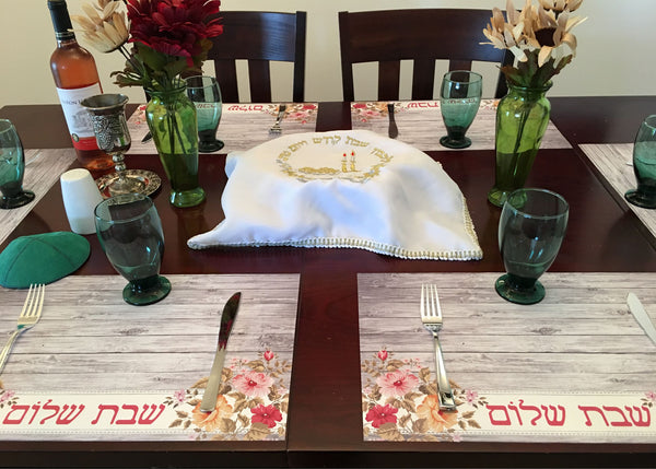 Set of 12 11 x 17  Shabbat Shalom paper placemats Flowers 4