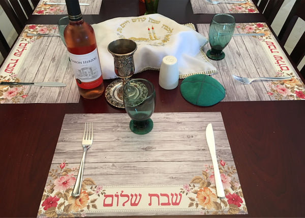 Set of 12 11 x 17  Shabbat Shalom paper placemats Flowers 4