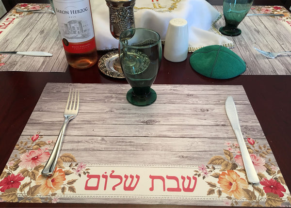 Set of 12 11 x 17  Shabbat Shalom paper placemats Flowers 4