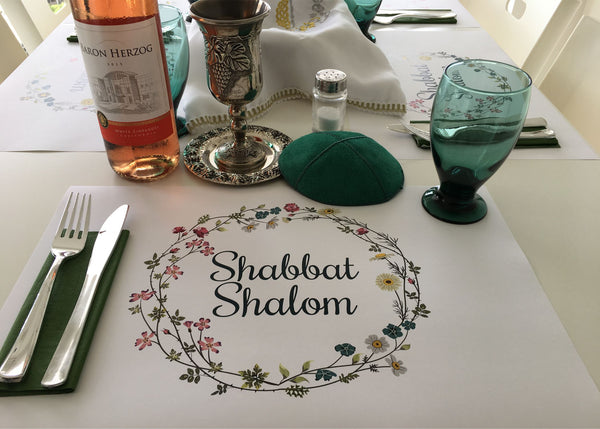Set of 12 11 x 17  Shabbat Shalom Paper Placemats Circle of Flowers