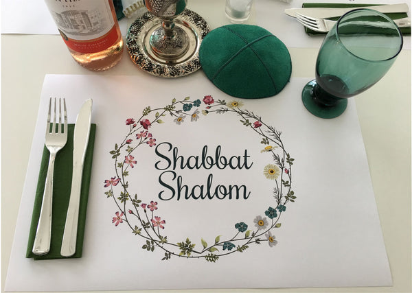 Set of 12 11 x 17  Shabbat Shalom Paper Placemats Circle of Flowers