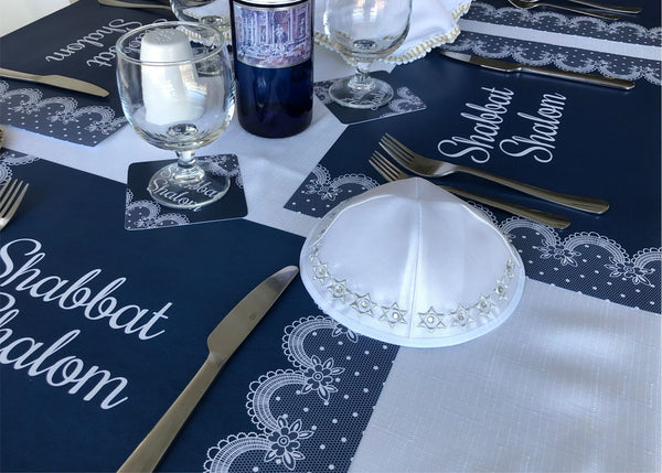 Shabbat Shalom Placemats Blue Lace
