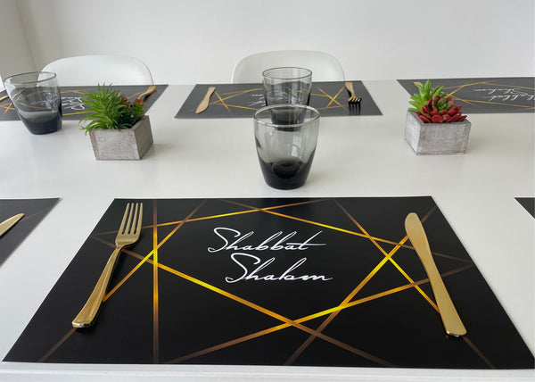 Shabbat Shalom Placemats Elegant Black and Gold