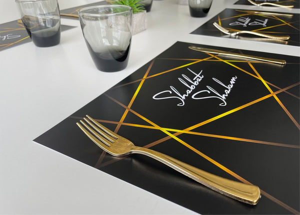 Shabbat Shalom Placemats Elegant Black and Gold