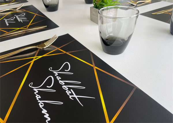 Shabbat Shalom Placemats Elegant Black and Gold