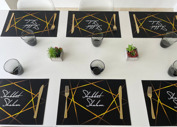 Shabbat Shalom Placemats Elegant Black and Gold