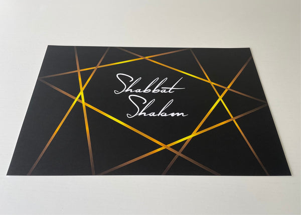 Shabbat Shalom Placemats Elegant Black and Gold