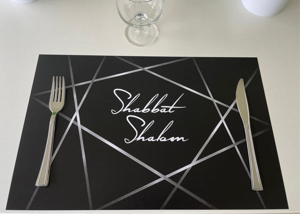 Shabbat Shalom Placemats Elegant Black and Grey