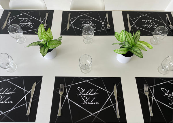 Shabbat Shalom Placemats Elegant Black and Grey