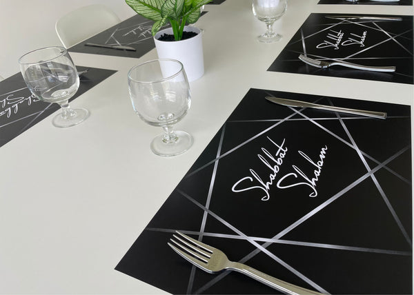 Shabbat Shalom Placemats Elegant Black and Grey