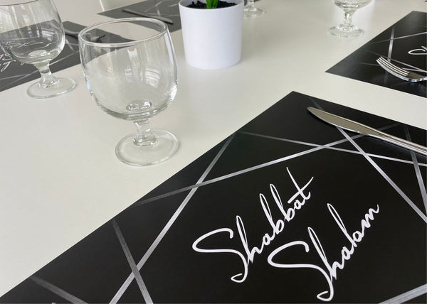 Shabbat Shalom Placemats Elegant Black and Grey