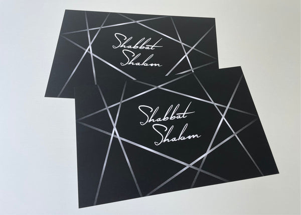 Shabbat Shalom Placemats Elegant Black and Grey