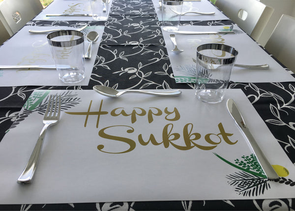 Sukkot Paper Placemats, Set of 12 11 x 17  White and Gold