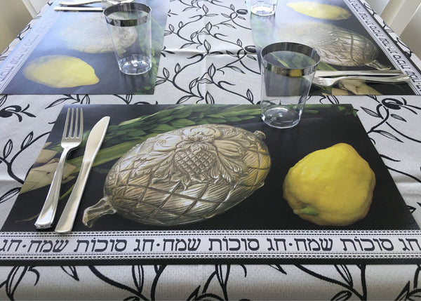 Sukkot Paper Placemats, Set of 12 11 x 17  Silver Etrog