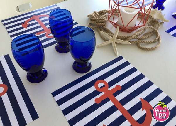 Placemats, Set of 12 Square 11 x 11  Nautical, red anchor