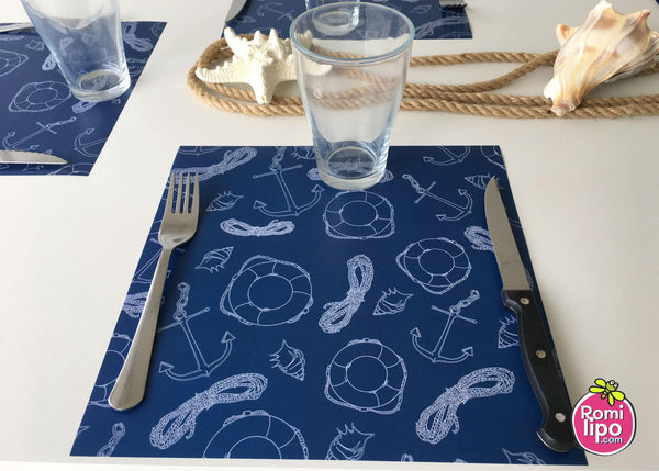 Placemats, Set of 12 Square 11 x 11  Nautical, Blue Sea