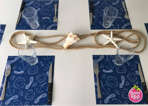 Placemats, Set of 12 Square 11 x 11  Nautical, Blue Sea