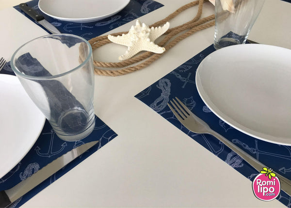 Placemats, Set of 12 Square 11 x 11  Nautical, Blue Sea