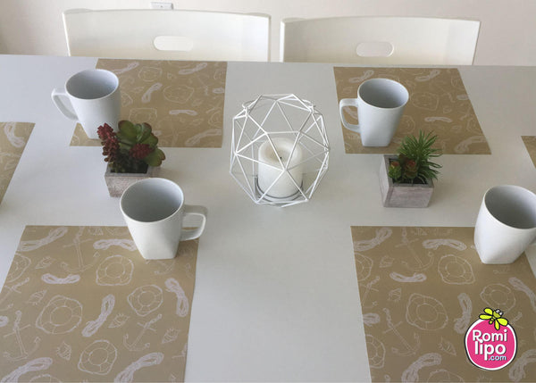 Placemats, Set of 12 Square 11 x 11  Nautical, Brown