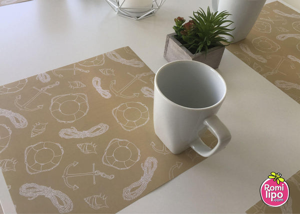 Placemats, Set of 12 Square 11 x 11  Nautical, Brown