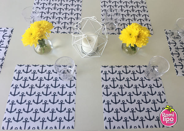 Placemats, Set of 12 Square 11 x 11  Nautical, blue anchors