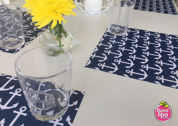Paper Placemats, Square nautical, white anchor and blue