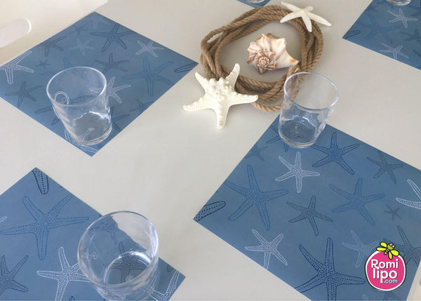Placemats, Set of 12  nautical, starfish blue