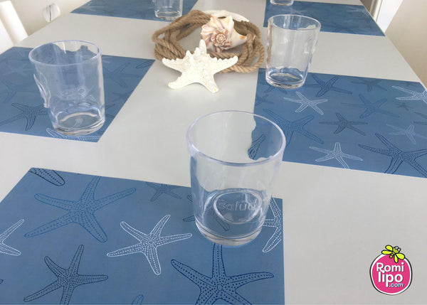 Placemats, Set of 12  nautical, starfish blue