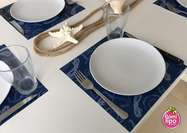 Placemats, Set of 12 Square 11 x 11  Nautical, Blue Sea