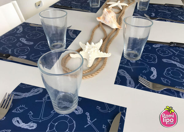 Placemats, Set of 12 Square 11 x 11  Nautical, Blue Sea