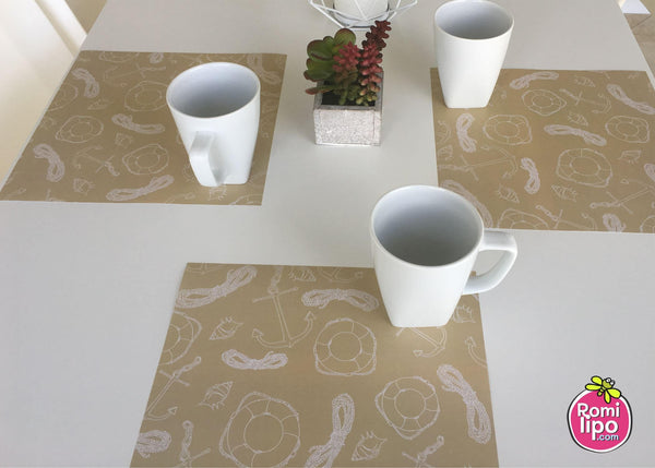 Placemats, Set of 12 Square 11 x 11  Nautical, Brown