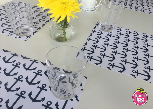 Placemats, Set of 12 Square 11 x 11  Nautical, blue anchors