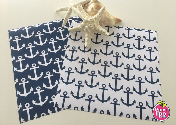 Paper Placemats, Square nautical, white anchor and blue