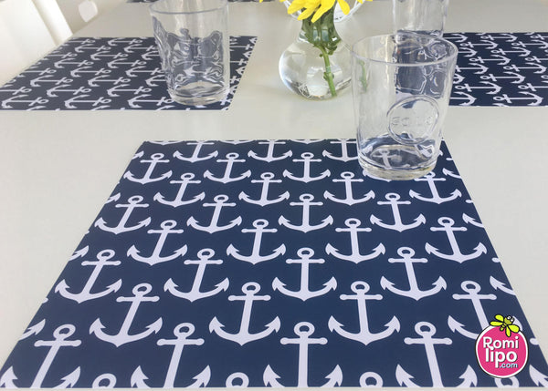Paper Placemats, Square nautical, white anchor and blue