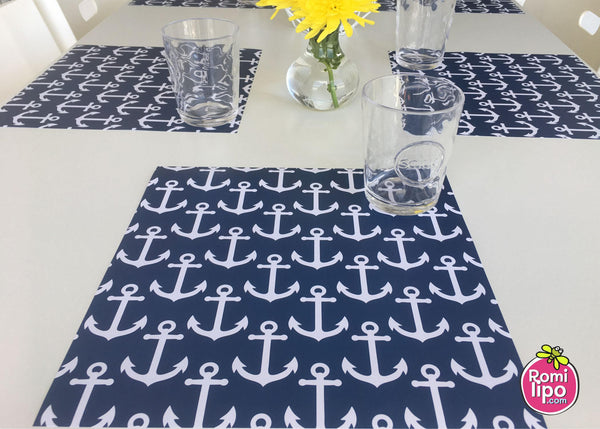 Paper Placemats, Square nautical, white anchor and blue