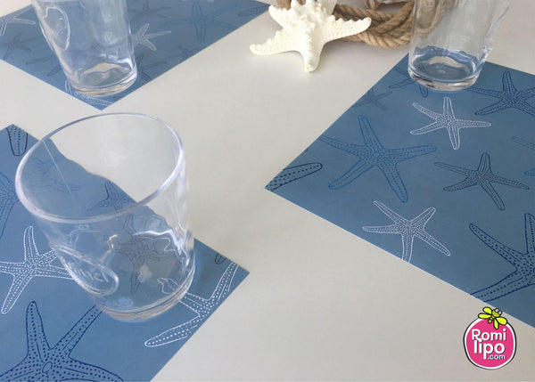 Placemats, Set of 12  nautical, starfish blue