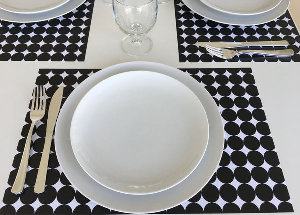 Black & white paper placemats  Set of 12 11" x 17", Dots