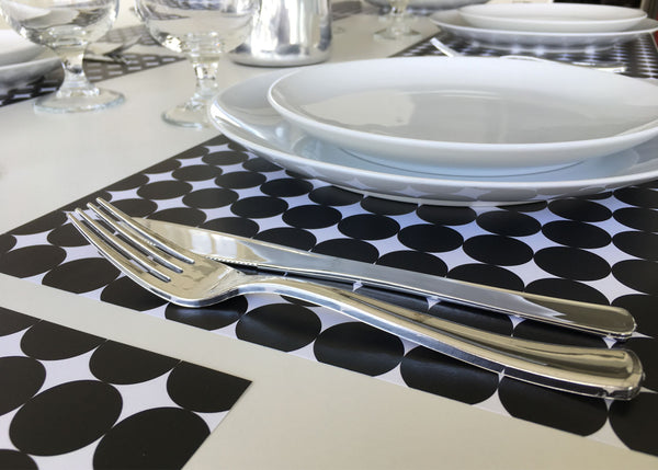 Black & white paper placemats  Set of 12 11" x 17", Dots