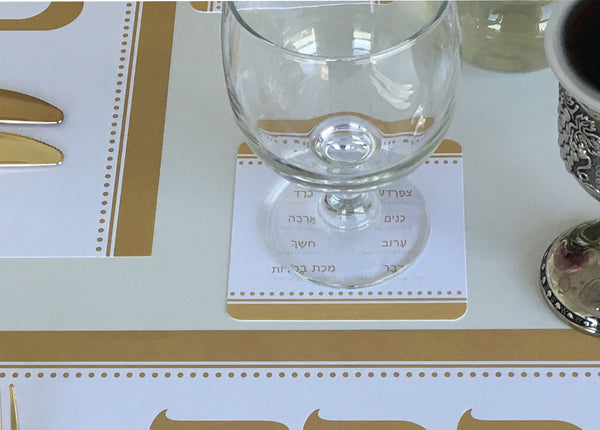 Passover coasters, Pesach, 10 plagues gold and white dots