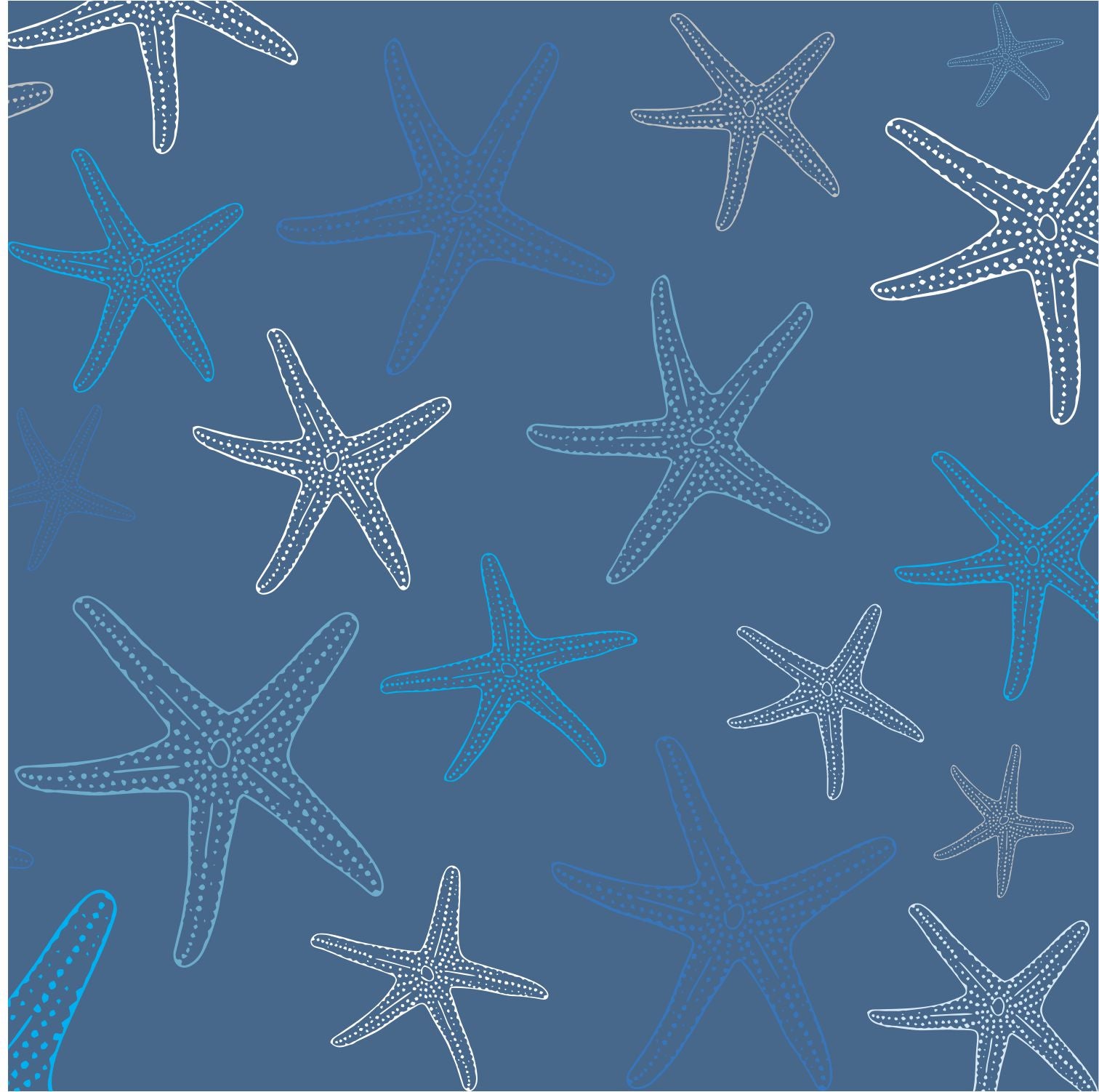 Placemats, Set of  12 Square 11 x 11 nautical,  Blue Starfish