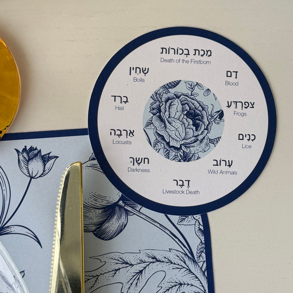 Passover Round coasters, Set of 12 coasters, Pesach, 10 plagues Blue