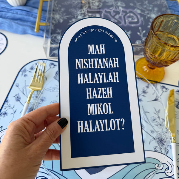 Passover, set of 12 order of the Seder cards, Pesach, French toile, blue