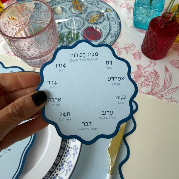 Passover Scalop coasters, Set of 12 coasters, Pesach, 10 plagues Blue