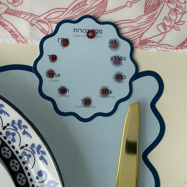 Passover Scalop coasters, Set of 12 coasters, Pesach, 10 plagues Blue