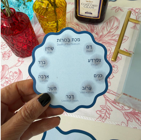 Passover Scalop coasters, Set of 12 coasters, Pesach, 10 plagues Blue