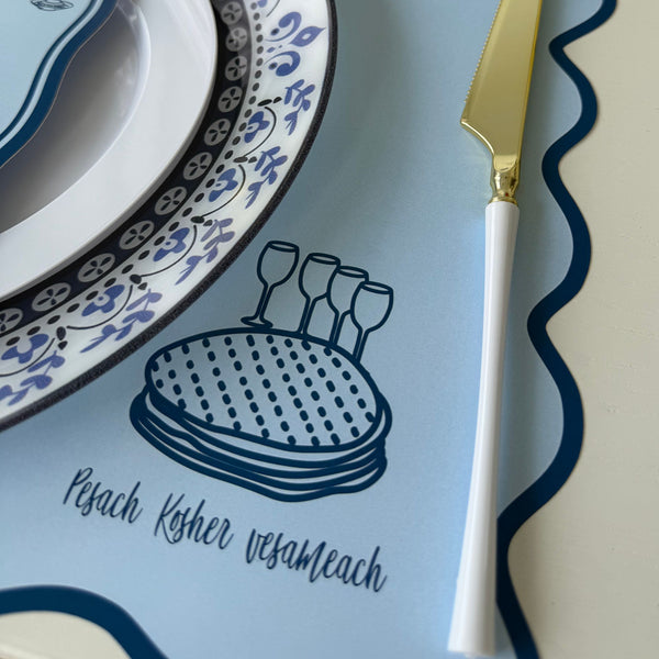 Passover Modern Scalloped Placemats Blue, trendy